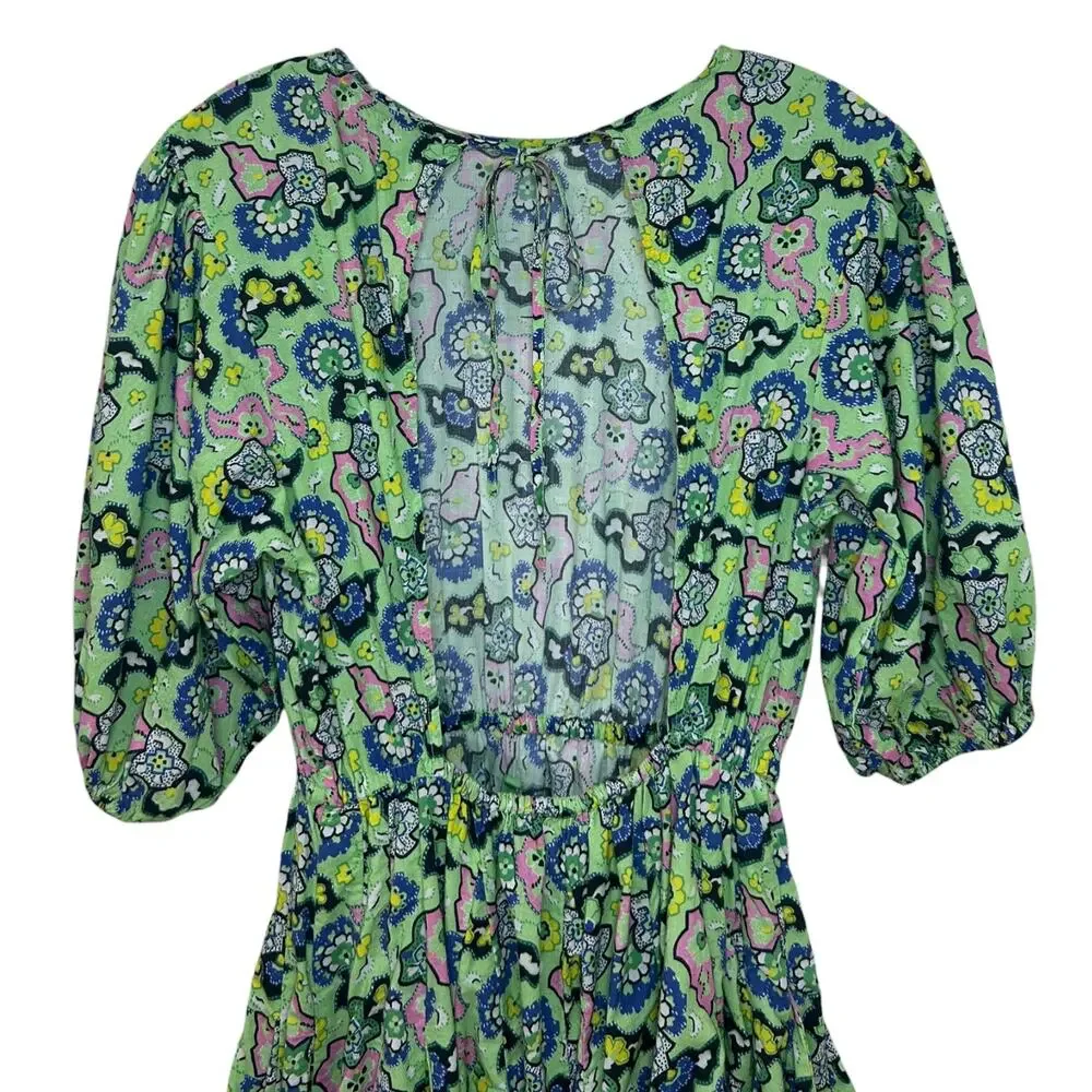 Rhode Women's 'Molly' Mini Dress Mosaic Floral Grass Flowy Open-Back Green Small - Picture 7 of 13